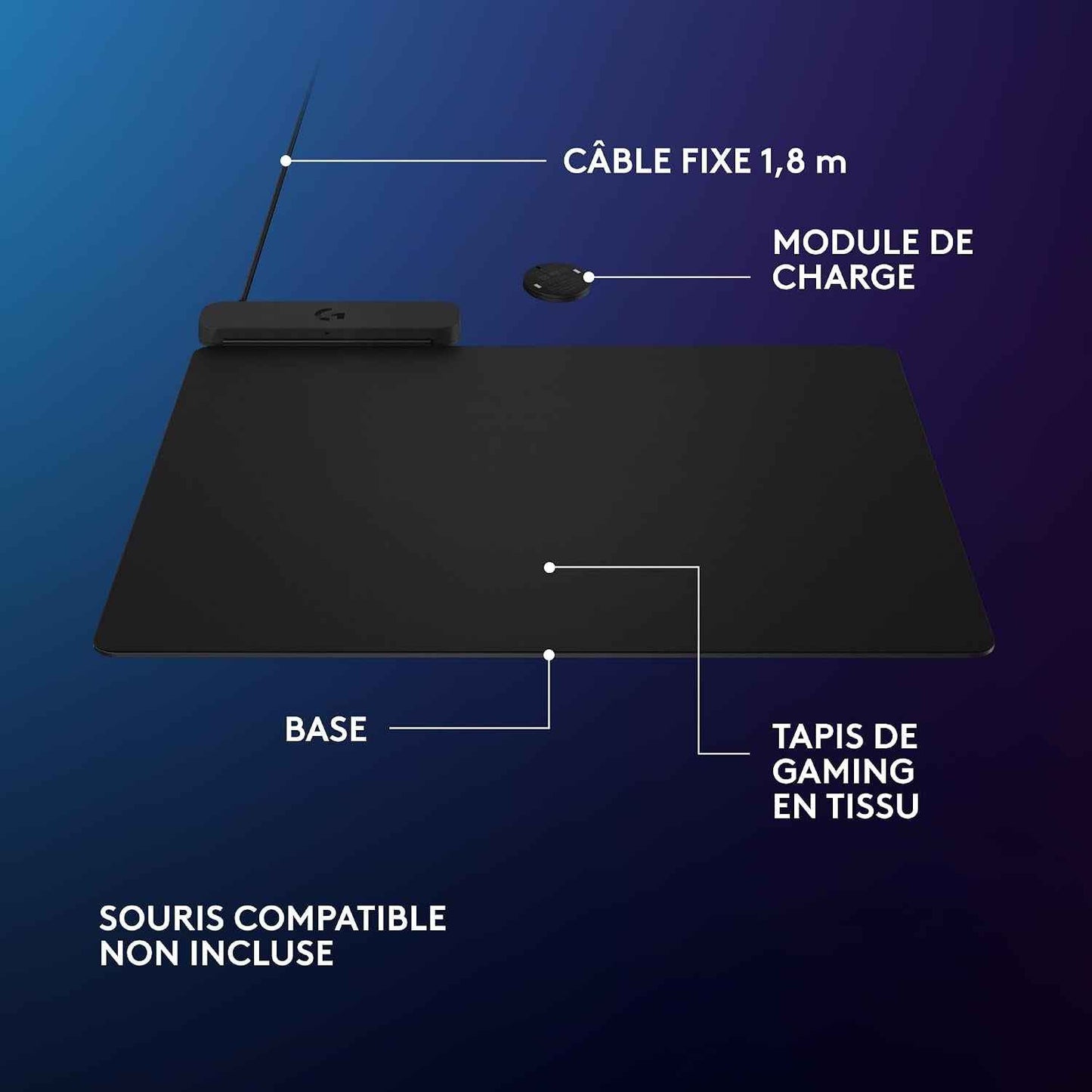 POWERPLAY 2, Tapis De Souris De Charge Sans Fil | Mouse Gaming , 34,5 X 28,4 Cm, Altezza 3,5 Mm, per Pc/Mac - Nero