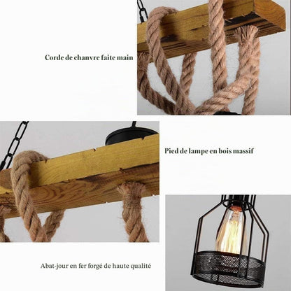Lampe À Suspension Îlot De Cuisine, Luminaires De Cuisine, Lustre Rustique Salle À Manger Avec 5 Douilles E27, Lustre Poutre Métal Et Bois, Plafonnier Suspendus Au Plafond