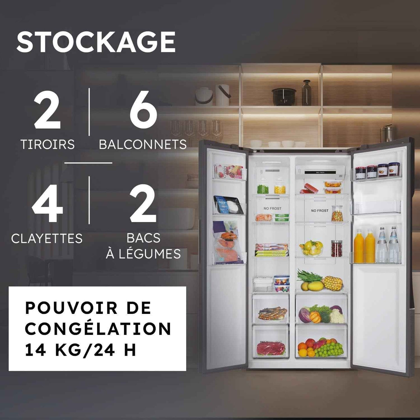 Haier - Réfrigérateur Américain - 2 Portes - Classe Énergétique E - Technologie Total No Frost Multi Air Flow - Inox - 337L + 191L (Congélateur) - 177,5 X 90,8 X 64,7 Cm - Modèle HSR3918ENPG