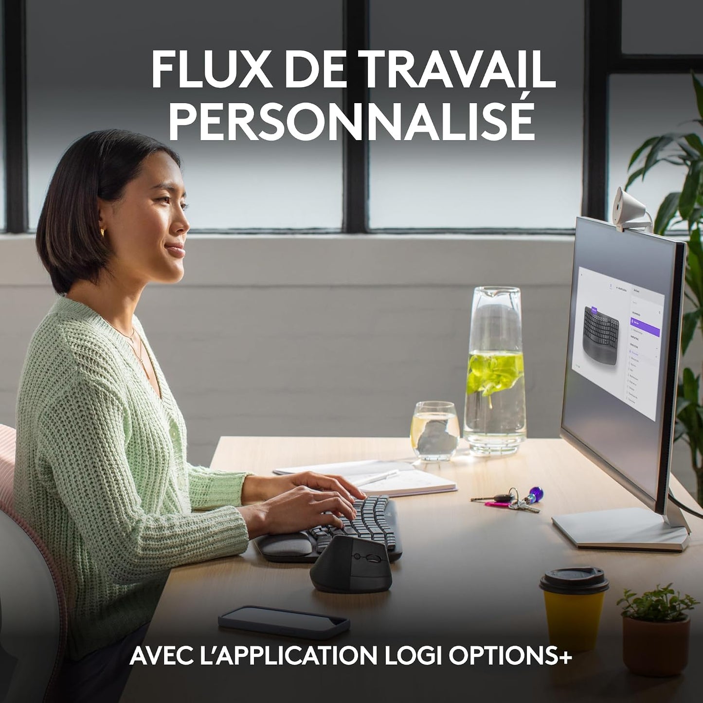 Wave Keys - Clavier Ergonomique Sans Fil (Graphite) | Repose-Poignets Rembourré, Frappe Naturelle, Easy-Switch, Bluetooth, Récepteur Logi Bolt, Multi-Se, Windows/Mac, AZERTY