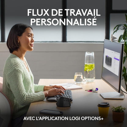 Wave Keys - Clavier Ergonomique Sans Fil (Graphite) | Repose-Poignets Rembourré, Frappe Naturelle, Easy-Switch, Bluetooth, Récepteur Logi Bolt, Multi-Se, Windows/Mac, AZERTY