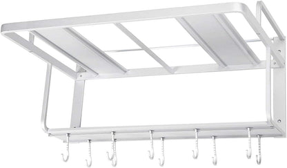 Etagere Micro Ondes Murale, Support De Four À Micro-Ondes, Étagère À Micro-Ondes, Support De Four À Double Couche En Aluminium, Avec Crochet Multifonction Pour Cuisine, 54,9 X 38,4 X 25 Cm