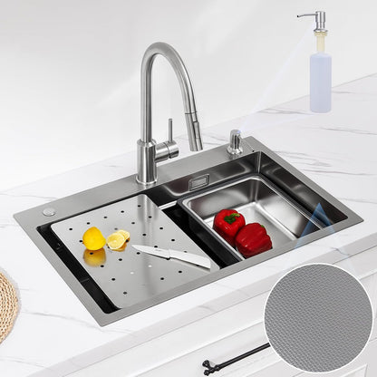 Évier Cuisine Multifonction 70X45 CM, Pour Plan De Travail 80Cm+ | Polyvalent Pour Évier Avec Égouttoir/Planche Découper/Distributeur Savon, Résistant Usure/Corrosion, Facile Nettoyage, Inox