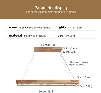 Suspension En Bois À Led, Lampe À Suspension Rustique En Bois À Intensité Variable Pour Table À Manger, Hauteur Réglable, 40W, 100 CM