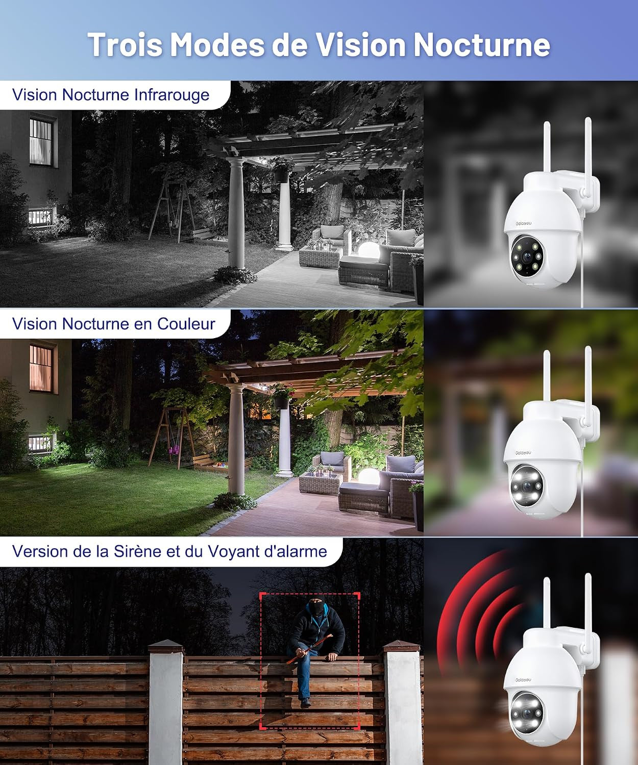 2K 3MP Camera Exterieur, Caméra De Surveillance Extérieur Y4-2P | Camera Surveillance Wifi Exterieure Étanche IP65, Vision Nocturne Couleur, Suivi Intelligent 360°, Alerte Instantanée, Alexa