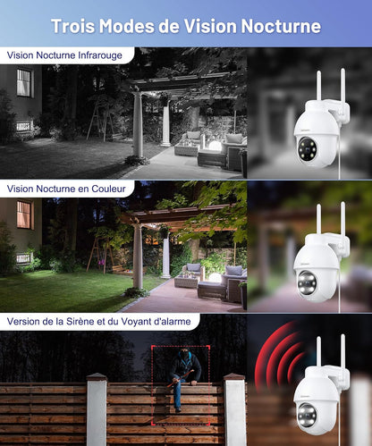2K 3MP Camera Exterieur, Caméra De Surveillance Extérieur Y4-2P | Camera Surveillance Wifi Exterieure Étanche IP65, Vision Nocturne Couleur, Suivi Intelligent 360°, Alerte Instantanée, Alexa