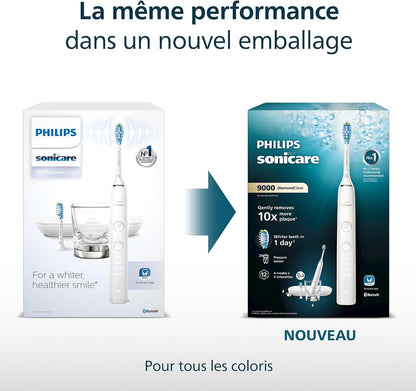 Sonicare Diamondclean 9000 - Brosse À Dents Électrique Avec Application, Capteur De Pression, 4 Modes De Brossage, 3 Niveaux D'Intensité, Verre De Charge, Coffret Voyage USB, Noir, HX9911/09