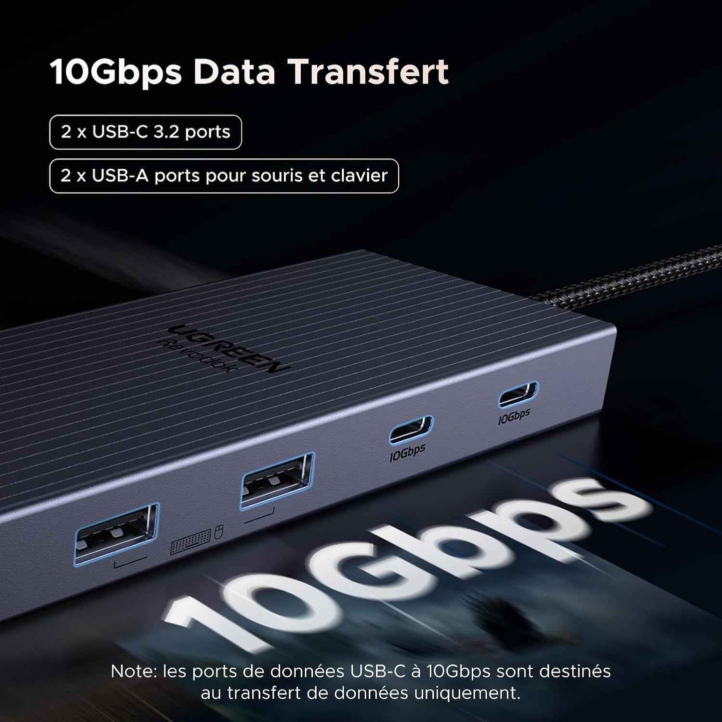Revodok Pro 3121 Hub USB C 12 En 1 Docking Station Triple Affichage | Double HDMI 4K60Hz, 1 Displayport 4K120Hz, 10Gbps, PD 100W Charge, RJ45 Gigabit, SD TF, Multi Data Ports 2A2C, Audio 3.5Mm