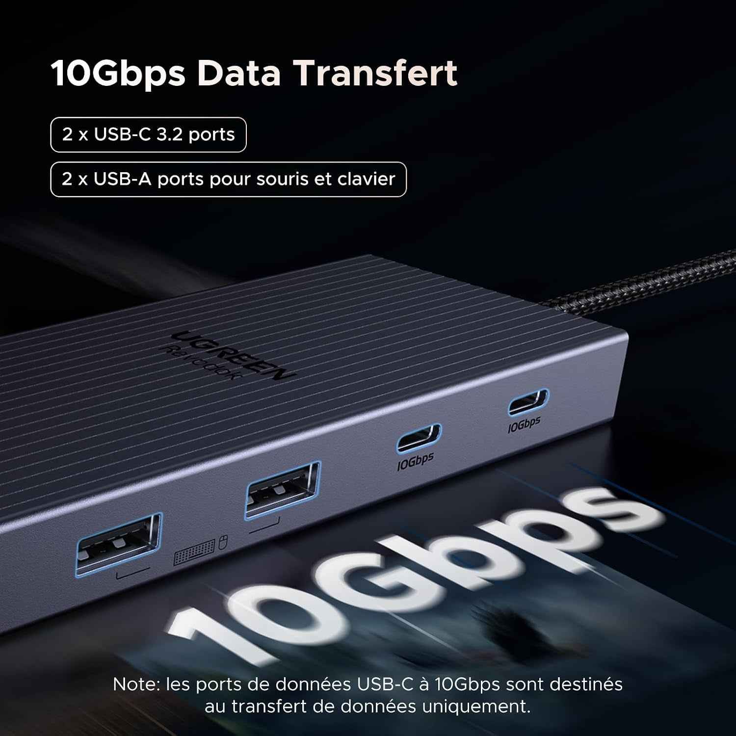 Revodok Pro 3121 Hub USB C 12 En 1 Docking Station Triple Affichage | Double HDMI 4K60Hz, 1 Displayport 4K120Hz, 10Gbps, PD 100W Charge, RJ45 Gigabit, SD TF, Multi Data Ports 2A2C, Audio 3.5Mm