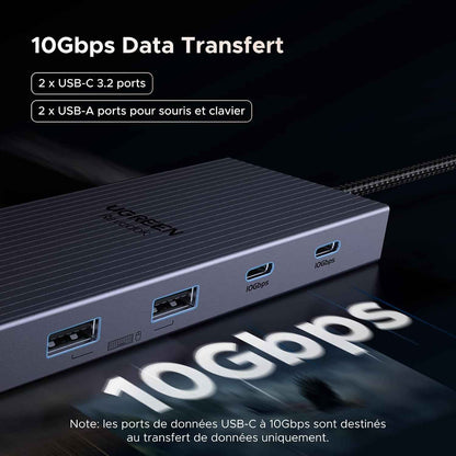 Revodok Pro 3121 Hub USB C 12 En 1 Docking Station Triple Affichage | Double HDMI 4K60Hz, 1 Displayport 4K120Hz, 10Gbps, PD 100W Charge, RJ45 Gigabit, SD TF, Multi Data Ports 2A2C, Audio 3.5Mm