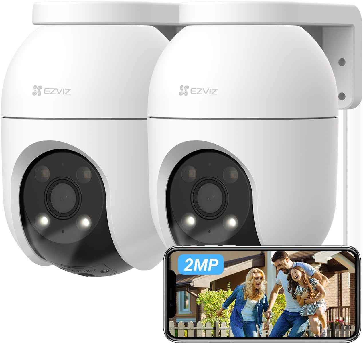 2Pack Caméra De Surveillance Extérieur Wifi À 360° C8C 2MP | Détection Humaine, Vision Nocturne En Couleur, Suivi Auto-Zoom, Audio Bidirectionnel, IP65 Etanche, Défense Active