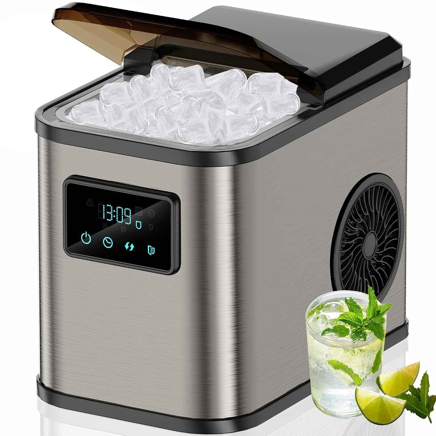 Machine a Glacons 15Kg En 24H, 2 Litres, Avec Écran LED | 9 Glaçons En 6-8 Minutes, 2 Tailles De Glace, Autonettoyante,Silencieux 45 Db,Poignée De Transport,Pour La Maison/Camping/Bar