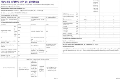 RKB333E2DW Réfrigérateur Pose Libre / 1550 Mm / 309 L/E