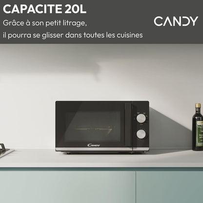 Moderna CMG20TNMB Four Micro-Ondes 700 W 20L , Fonction Gril, Fonction Décongélation, 20 Litres, Plateau Tournant 24,5Cm, Noir & Silver