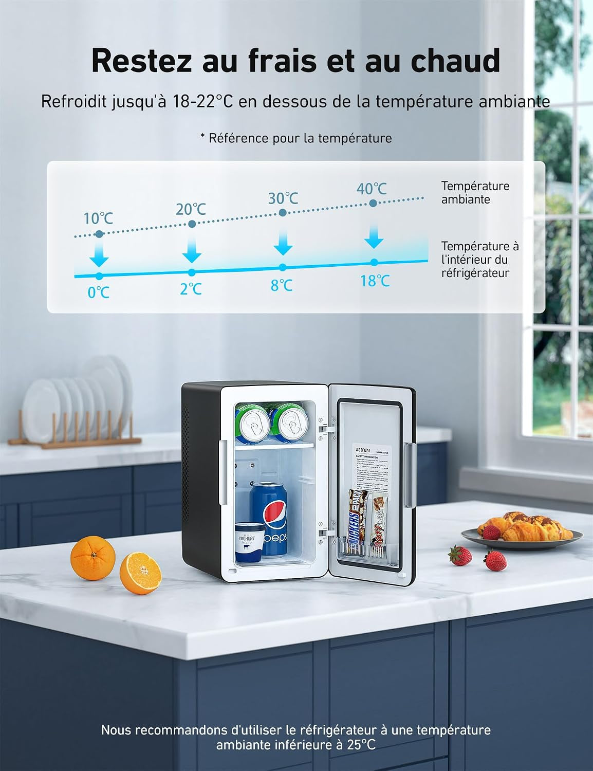 Mini Frigo De Chambre Capacité 6L, Réfrigérateur Voiture 12V 220V | 8 Canettes 355Ml, Silencieux Petit Frigo Cosmetique, Fonction Chaud/Froid, Pour Domestique Voiture, Cadeau Femme Homme, Gris