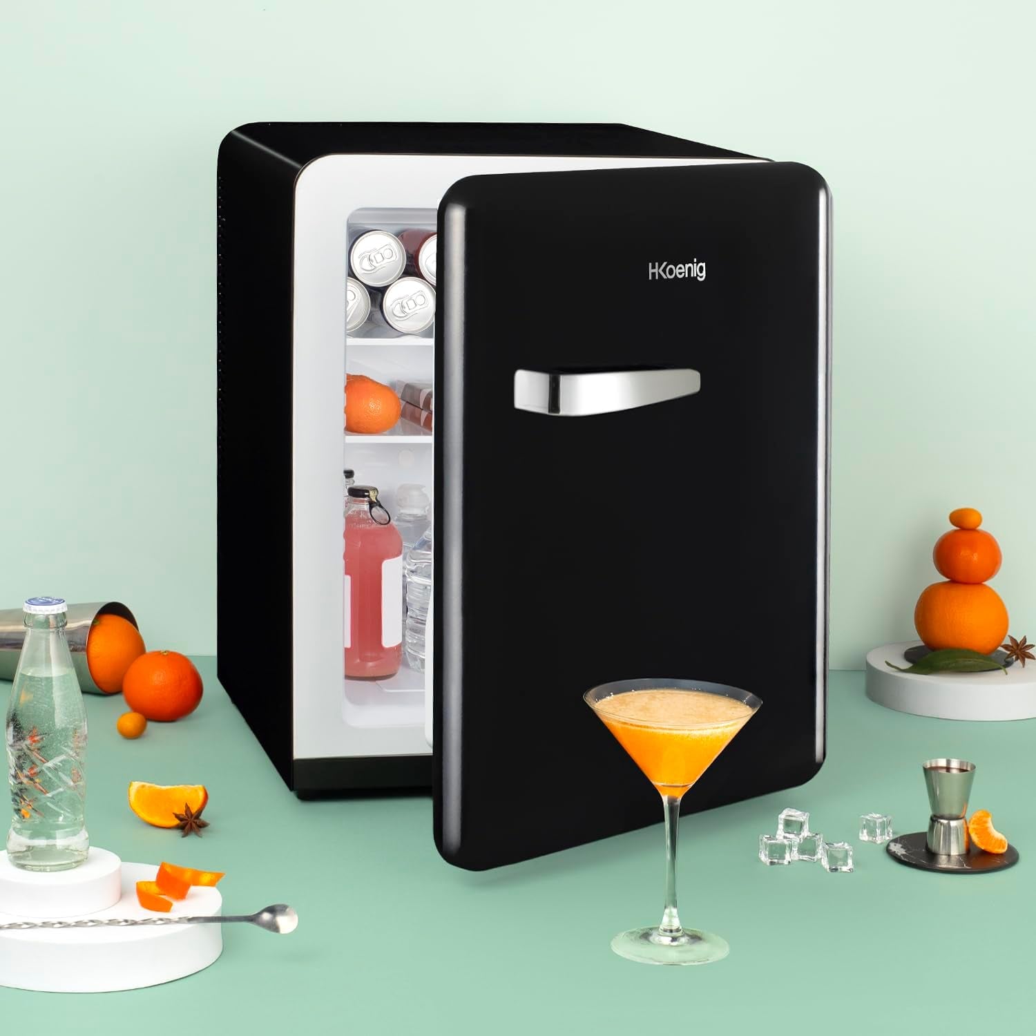 Mini Bar Vintage 31L TOAD9, Mini Frigo De Chambre Compact, Aliments, Boissons, Cosmétiques, Design Vintage, Température Réglable 6°-15°C, 24 Db, Noir