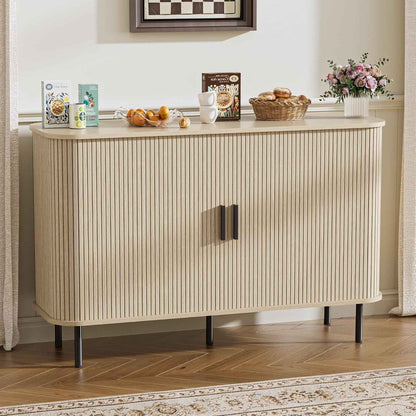 Buffet, Armoire De Cuisine Avec 2 Portes Coulissantes, Étagères Réglables, Meuble De Rangement, Bar À Café, Meuble D'Appoint Pour Cuisine, Salle À Manger, Salon,Beige