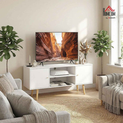 Meuble TV 120 Cm Pour Téléviseur Jusqu'À 55 Pouces Blanc | Meuble Télé, 2 Placards, 2 Étagères Ouvertes, Banc TV Moderne, Salon, Chambre À Coucher