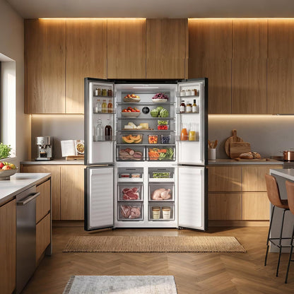 458L Frigo Américain 4 Portes Total No Frost Noir (CCD460NGE) | Silencieux 37Db, Froid Ventilé, Système Multiairflow, Congélateur -32°C, Zone Care + Space,Profondeur 600Mm