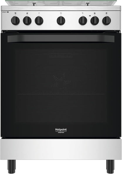 Hot Point Cuisine À Gaz Avec Four Électrique 60 X 60 X 84 Cm Inox À Installation Libre Avec 4 Feux, Four Ventilé Et Cuisson À La Vapeur Classe A