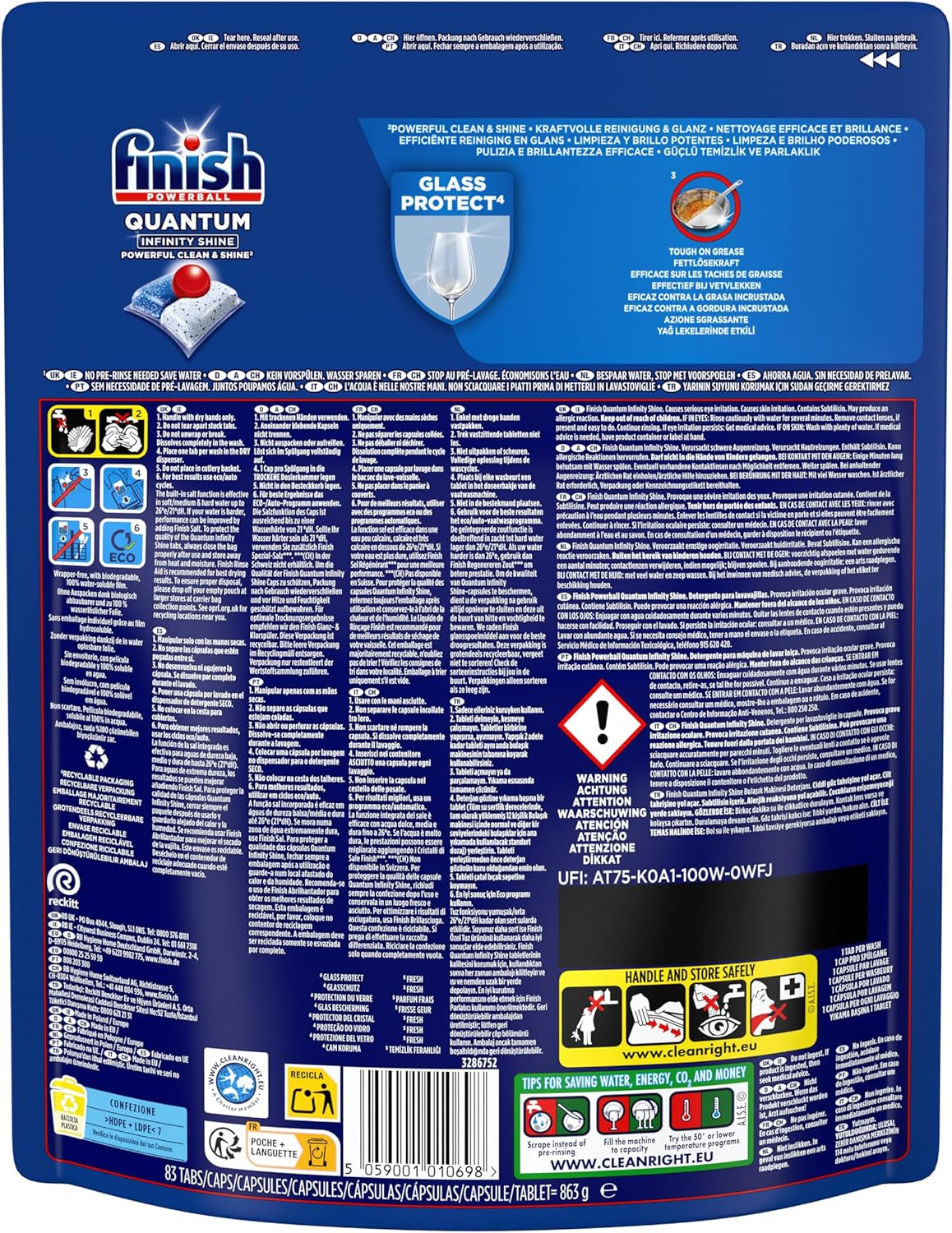Quantum Infinity Shine Pastilles Lave-Vaisselle, Elimine Les Taches Tenaces, 83 Capsules