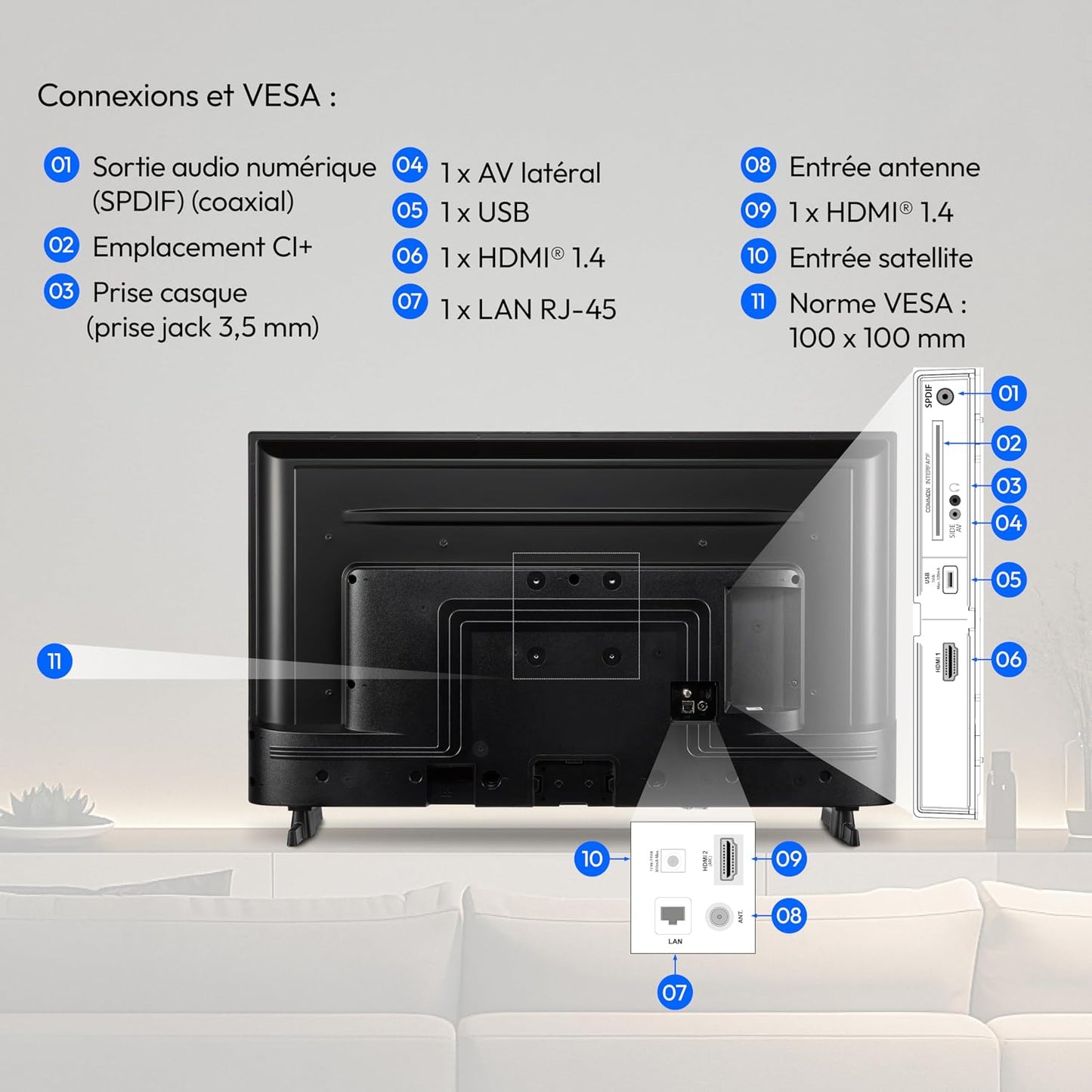 TV 40 Pouces Full HD (100,3 Cm) Television (Android TV, Smart TV, HDR, Prime Video, PVR, Bluetooth, MD 840100)