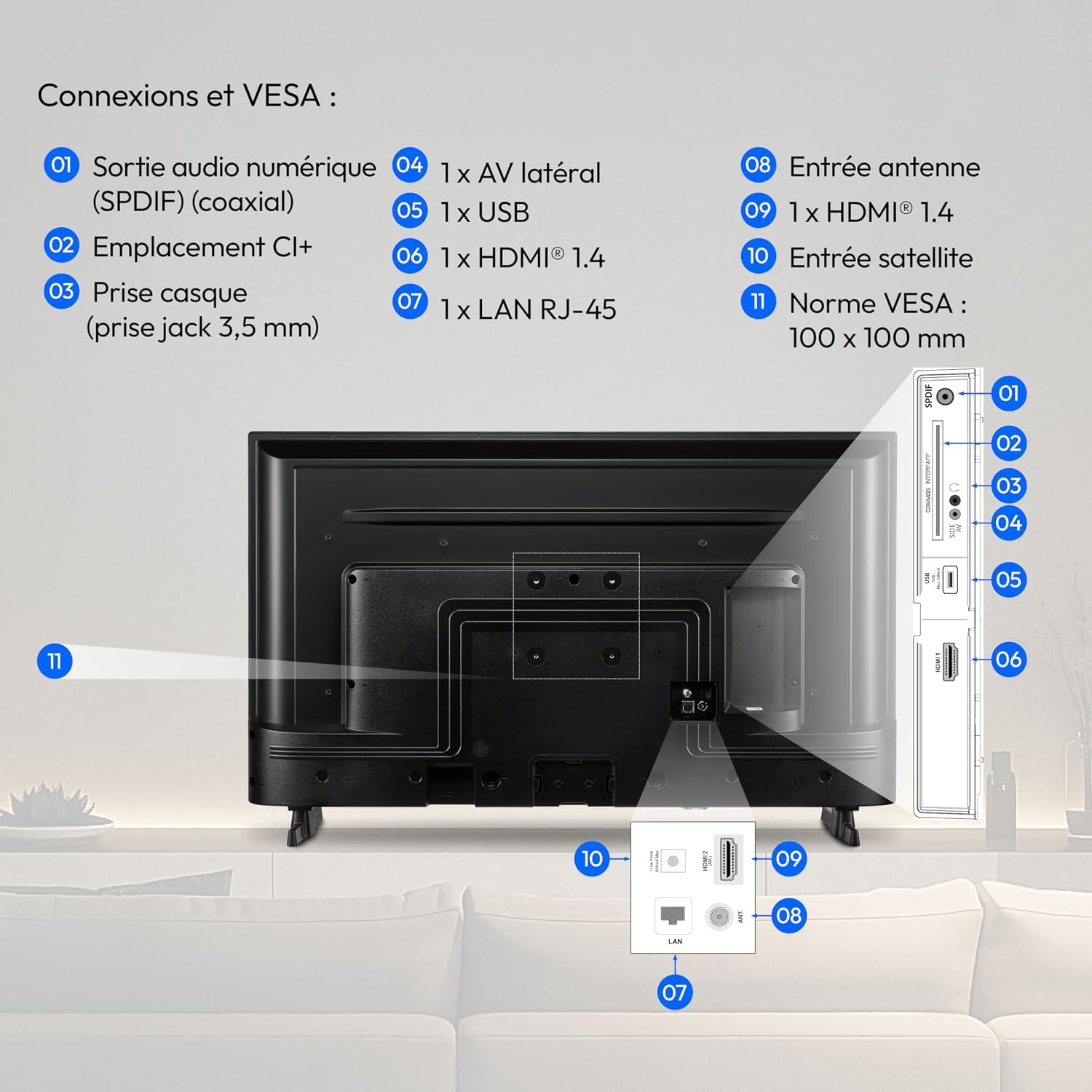 TV 40 Pouces Full HD (100,3 Cm) Television (Android TV, Smart TV, HDR, Prime Video, PVR, Bluetooth, MD 840100)