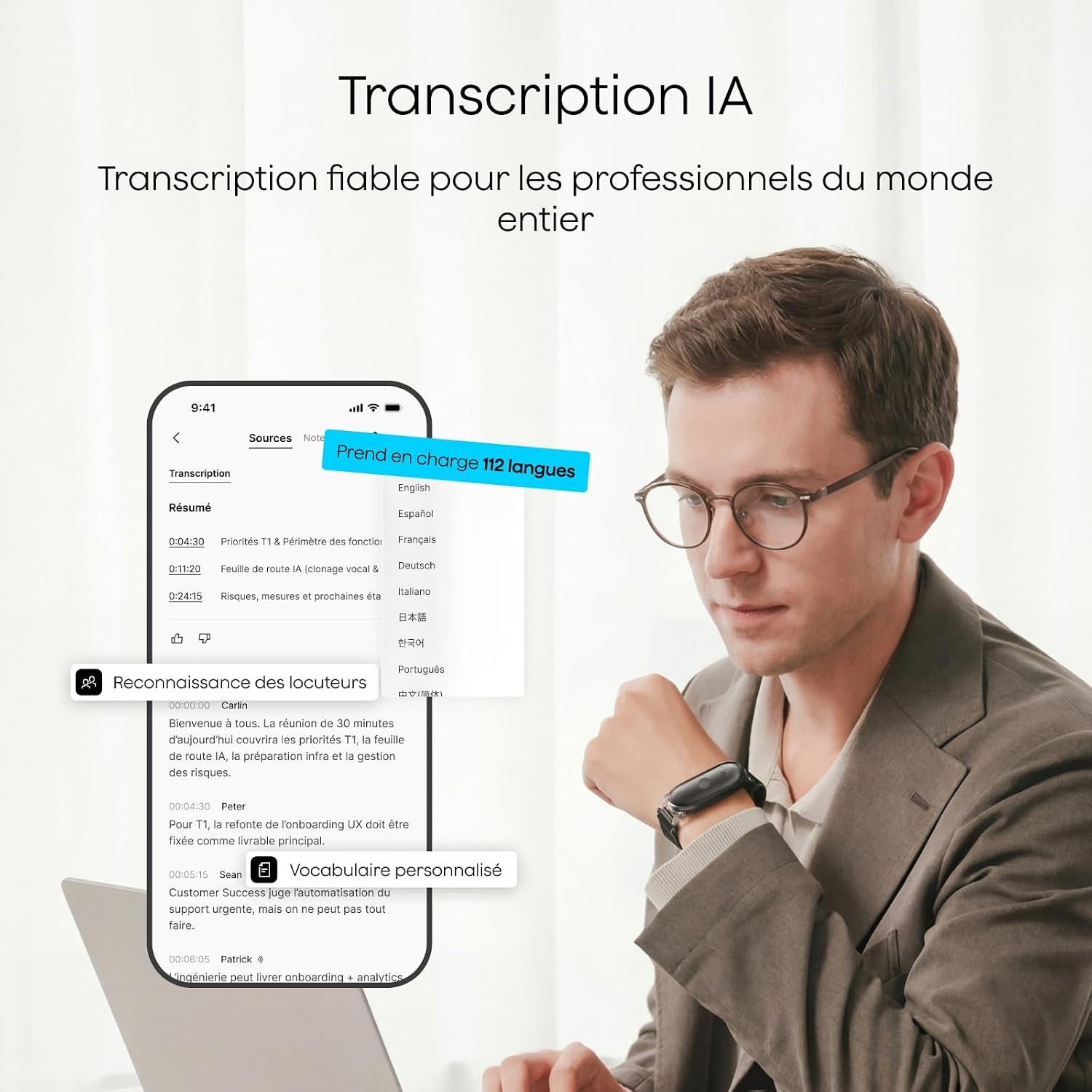 Notepin S Enregistreur Vocal IA Avec Bouton Tactile Prise De Notes IA Transcription Résumé IA Et Team Plan Dictaphone Enregistreur Numérique Pour Réunions Interviews Avec 4 Accessoires Gris