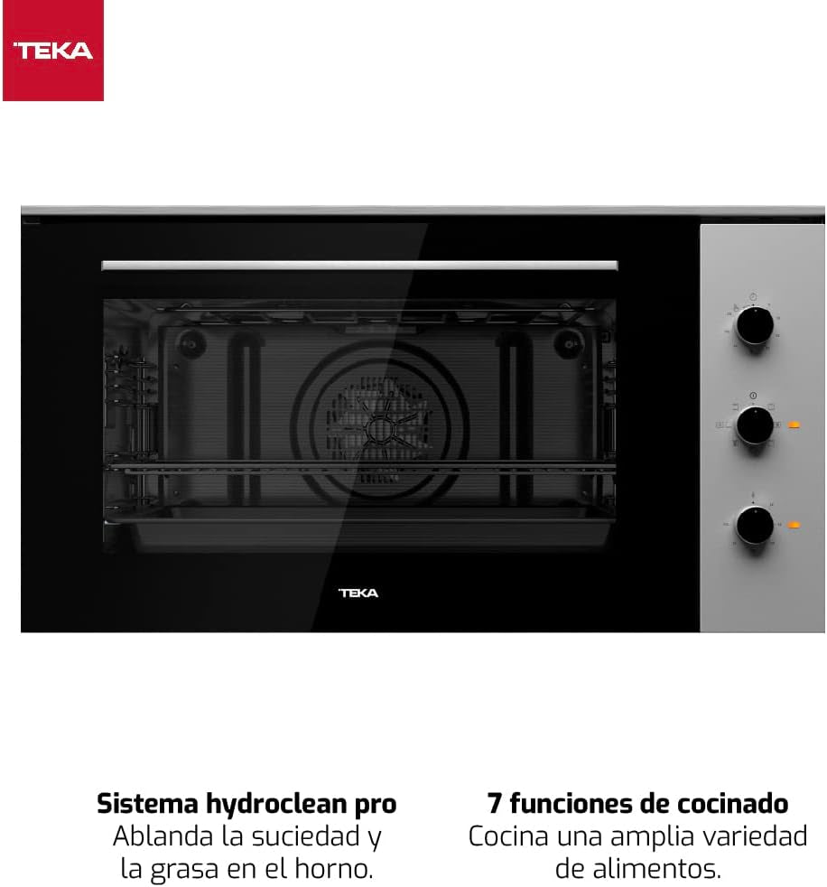 Teka HSF 900 Four Multifonction De 90 Cm, Système De Nettoyage Hydroclean ECO, 7 Fonctions De Cuisson, 5 Hauteurs De Cuisson, Porte 2 Verres, Couleur Acier Inoxydable