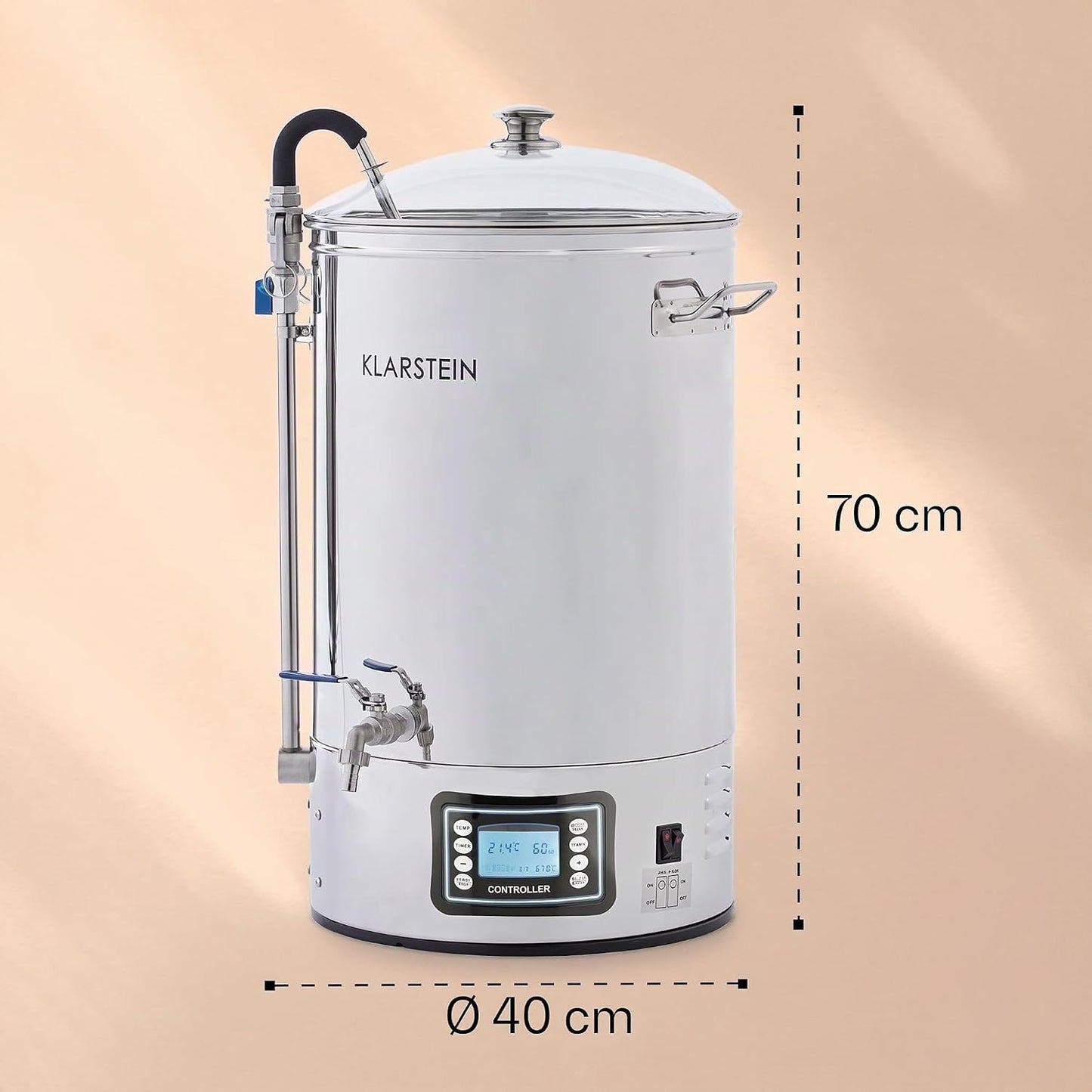 Mundschenk - Cuve De Brassage, Cuve Fermentation Bière, Memorybrew, Ecran LCD, Inox 304, Avec Tamis Et Récipient À Grains, Chauffage De 2500 W, 30 L - Argent
