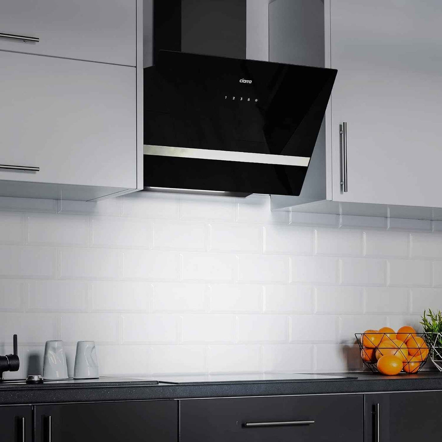 CBCB6736H Hotte Aspirante 60 Cm Classe A+++ - Hotte Inclinée 685M³/H | Filtre À Charbon CBCF003 Inclus - Recyclage & Évacuation - Wifi &Commande Tactile- 4 Vitesses Avec Boost - LED Dimmable -Noir