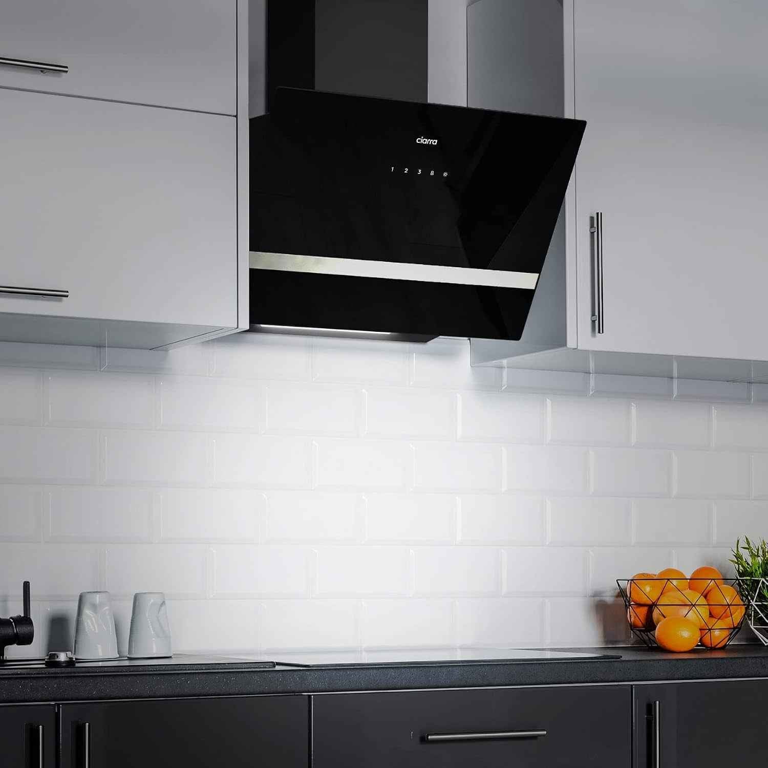 CBCB6736H Hotte Aspirante 60 Cm Classe A+++ - Hotte Inclinée 685M³/H | Filtre À Charbon CBCF003 Inclus - Recyclage & Évacuation - Wifi &Commande Tactile- 4 Vitesses Avec Boost - LED Dimmable -Noir