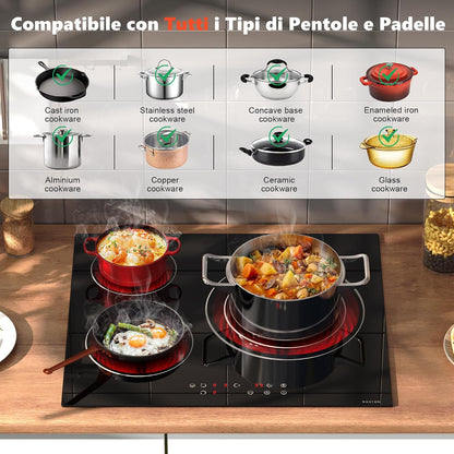 Plaque Vitrocéramique 3 Feux, Plaque De Cuisson Electrique 60 CM | Sécurité Enfant, Minuterie, 9 Niveaux De Puissance, Tactile, Encastrable, 5700W, 220V-240V, Sans Prise
