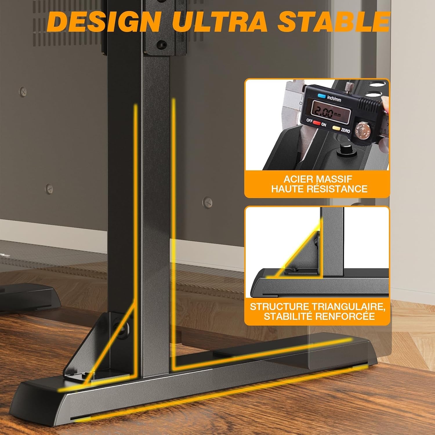 Support TV De Table Pour Téléviseurs 37 À 86 Pouces VESA Max 800X600Mm | Pieds De TV Réglables En Hauteur, Base De Support TV Avec Gestion Des Câbles Pieds En Acier Supportent Jusqu'À 68 KG