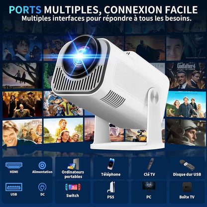 [App Intégrée] Vidéoprojecteur 4K 1080P 2026 Upgraded Mini Projecteur Avec Wifi 6 Et Bluetooth 5.2 Projecteur Trapézoïdale Automatique, 270° Rotationsupporte Hdmi/Tvstick/Memory Stick/Laptop, Blanc