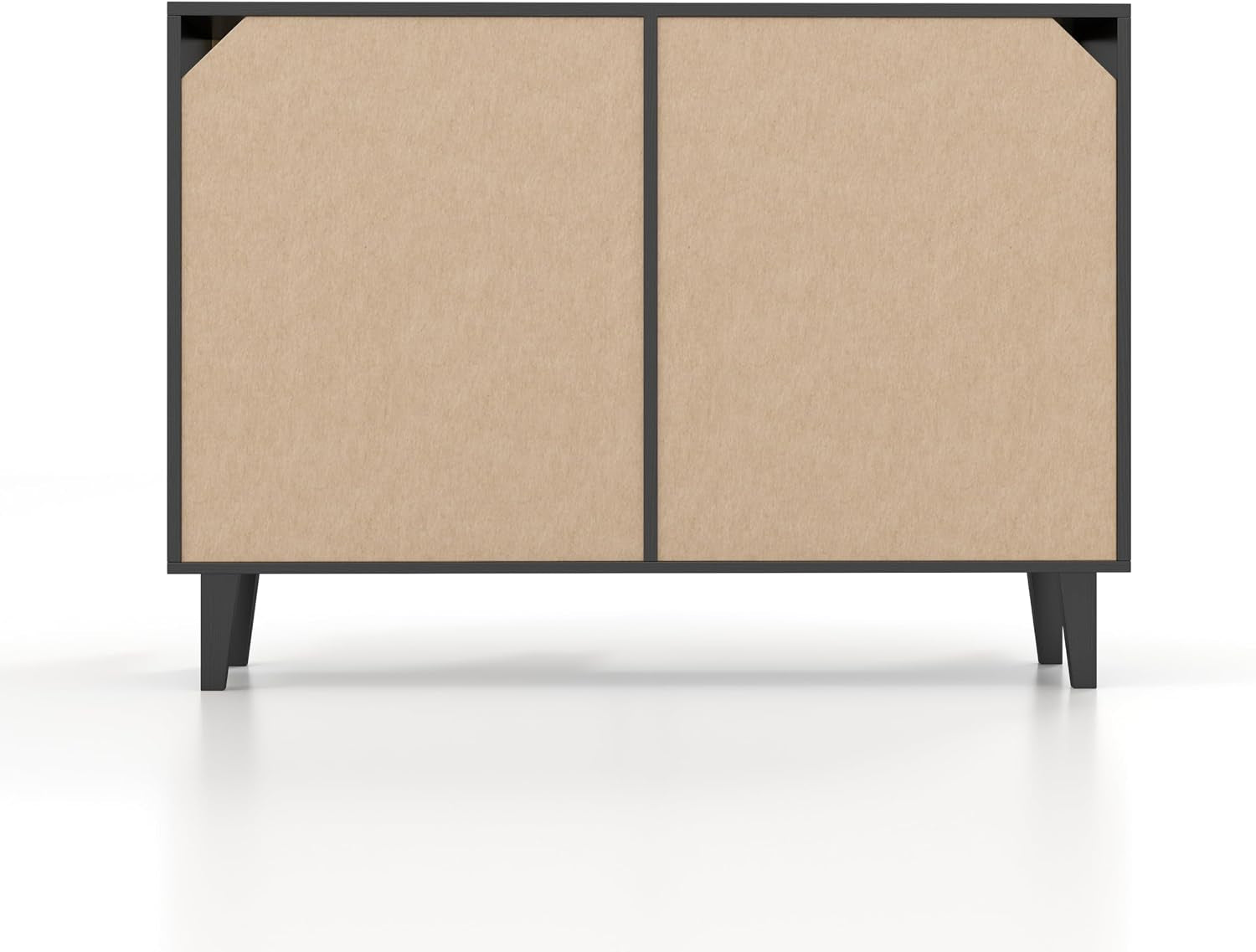 Meuble De Rangement En Rotin Et MDF, Buffets Haut Aspect Avec 4 Portes Sur Salon, Chambre, 127 X 38 X 83 Cm (Noir Et Bois), MEFRSB58