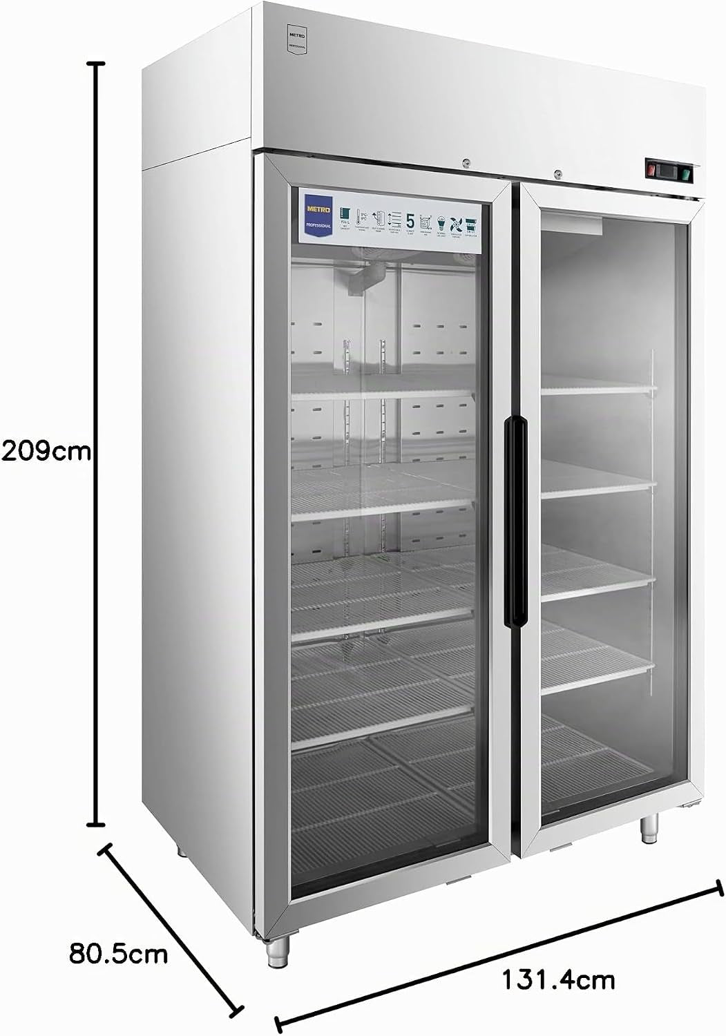 Réfrigérateur À Porte Vitrée GRE1400G, 131.4 X 80.5 X 209 Cm, 940 L, Argenté