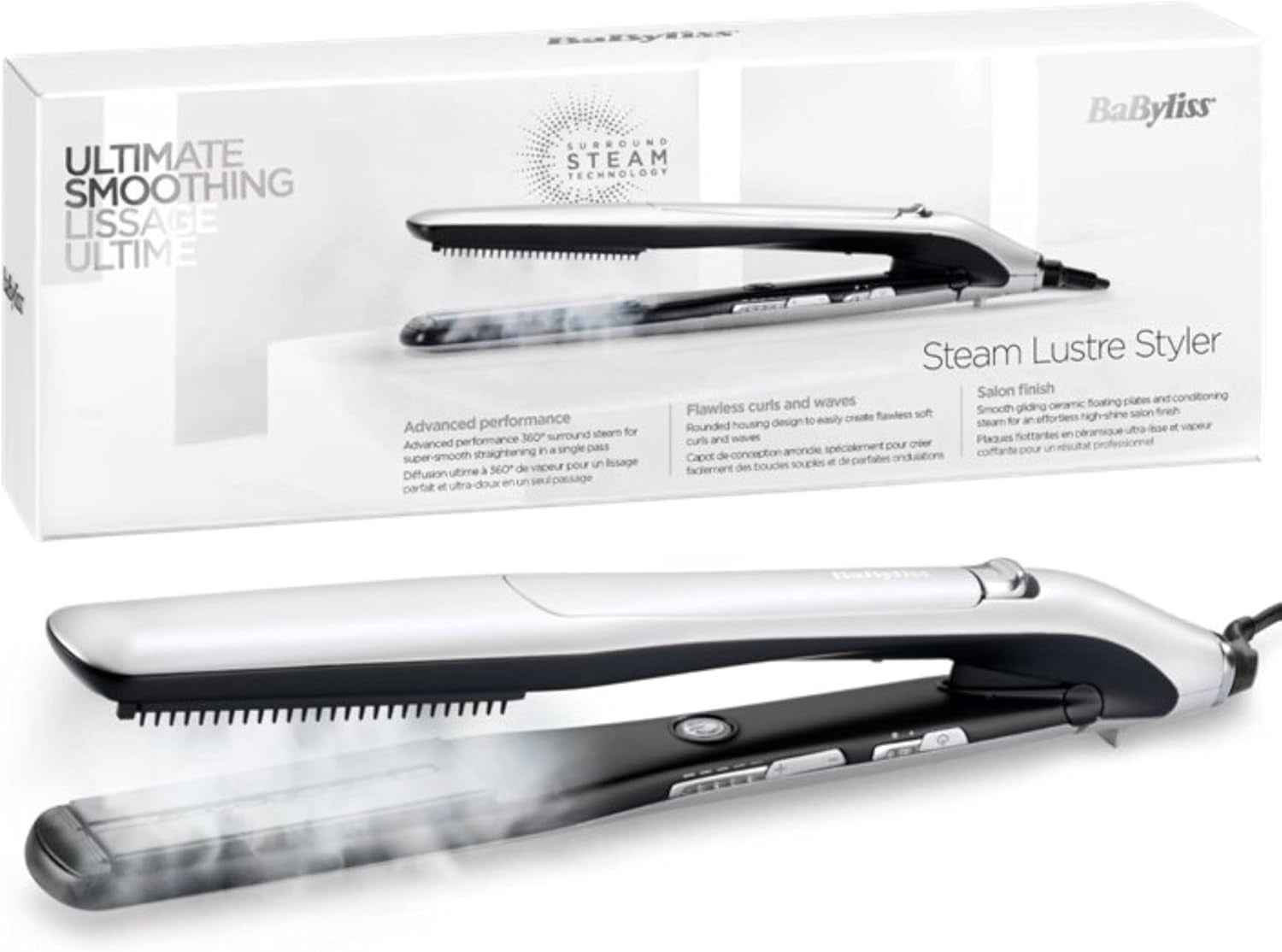 Lisseur Vapeur Lustre Steam , Technologie Advanced Ceramics, Pour Tous Les Types E Cheveux, Peigne Lissant Inclus, 5 Températures De 170°C À 210°C, Protection Des Cheveux, ST595E