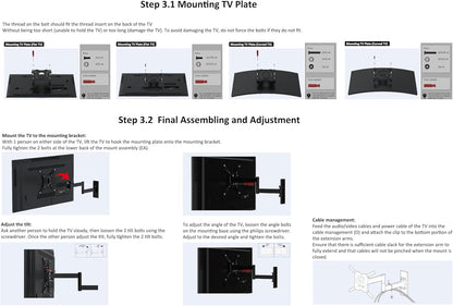 Support Mural Pour Téléviseur, Mouvement Complet, Pivotant Et Inclinable, Pour Téléviseurs Ou Écrans Plats Et Incurvés 12 À 40 Pouces Jusqu’À 36Kg, Support TV, VESA Max. 200X200Mm, Noir