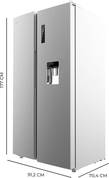 Réfrigérateur Américain De 559 Litres Bolero Coolmarket SBS 562 Inox D. 177 Cm De Hauteur Et 90 Cm De Largeur, Classe D, Système Multi Air Flow, No Frost Total, Moteur Inverter Plus