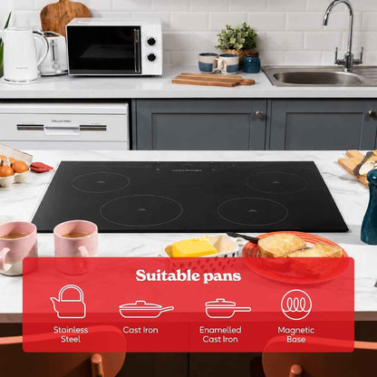 Plaque De Cuisson À Induction De 77 Cm Avec 4 Zones De Cuisson, Contrôle Tactile Coulissant, Minuterie De 99 Minutes, Fonction Boost, 9 Niveaux De Puissance, Puissance De 7000 W Et
