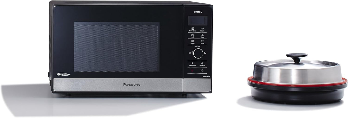 NN-GD38HSSUG Four Micro-Ondes Inverter Et Grill Avec Plateau Tournant, 23 Litres, Acier Inoxydable, 1000 W, Grill 1000 W, 17 Programmes Automatiques, Grille Métallique, Noir