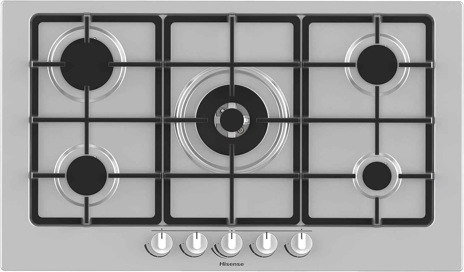 GM973XF Plateau De Cuisson À Gaz, 5 Zones De Cuisson, Largeur 90 Cm, Grilles En Fonte, Allumage Intégré, Inox Anti-Empreintes Digitales, Brûleur Wok