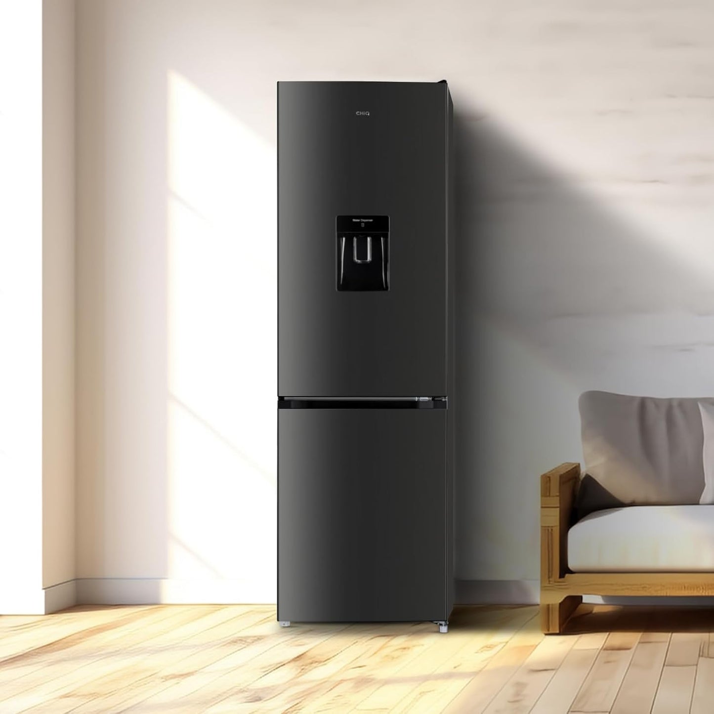 250L Réfrigérateur Autoportant Sans Givre,250L,Congélation À -24℃, Électronique Tactile, Compresseur Avec Garantie De 12 Ans, Distributeur D'Eau, Faible Niveau Sonore De 39 Db, Noir