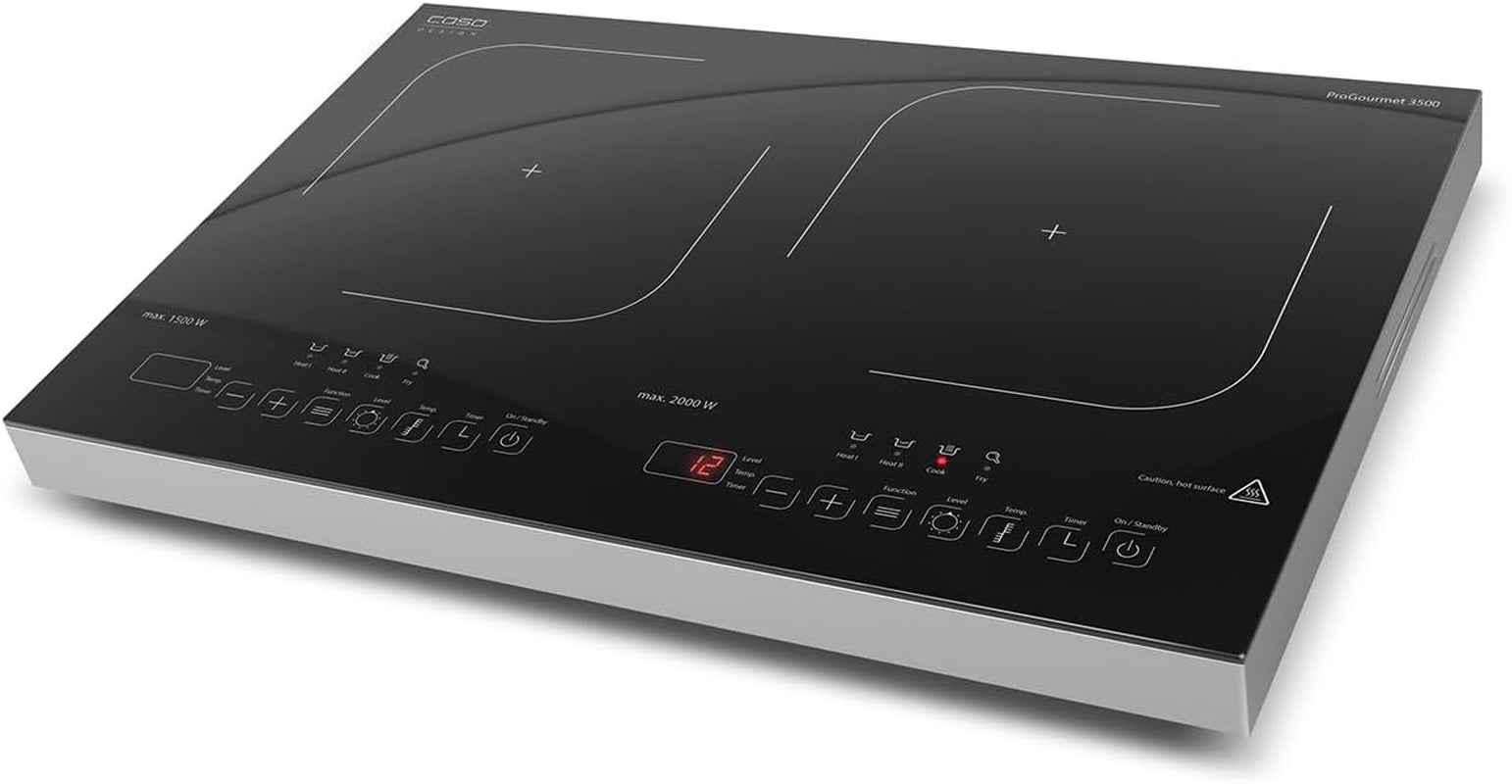 Progourmet 3500 Plaque De Cuisson À Induction Double Mobile, 3500 W Powersharing, 60-240 °C, 4 Fonctions, Minuterie 180 Min, Casseroles Jusqu'À 24 Cm, Vitrocéramique