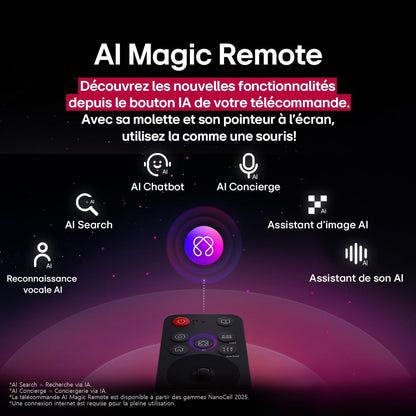 LG TV QNED AI 2025 | 55QNED8E | 55'' (139Cm) | 4K UHD | HDR10 | Webos 25 | Télécommade AI Magic Remote | Alexa, Google Assistant | Netflix Disney+ CANAL+ Prime Video | Airplay 2 | Luminosité Éclatante