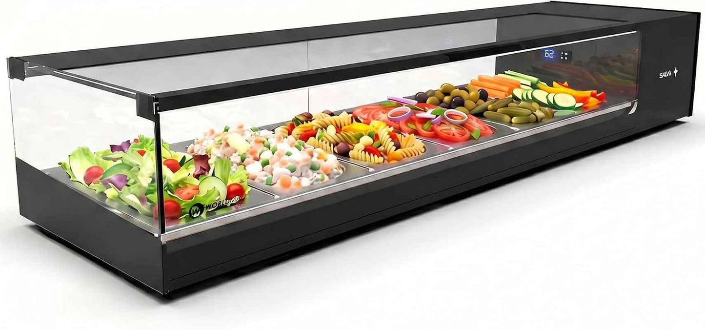 Vitrine À Tapas Logic WORLDMAI X SAYL, 132 X 38 Cm, 6 Bacs GN 1/3 Pour CHR. Vitrine Réfrigérée Professionnelle De Comptoir Avec Éclairage LED, Pour Bar Et Restaurant.