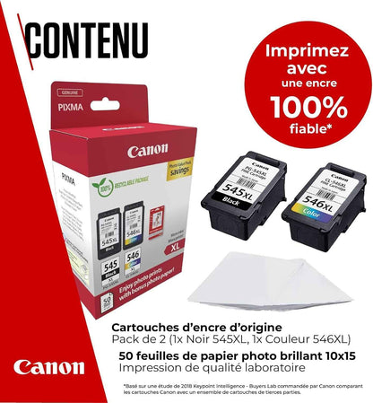 Canon PG-545XL + CL-546XL Fine Cartuchos De Tinta Original + Papel Foto | 15Ml + 13Ml Tinta Auténtica Alto Rendimiento Y Papel Fotográfico - Para PIXMA TS3350, TS3150, TS3450, TS3355, TS3351 Y Más!