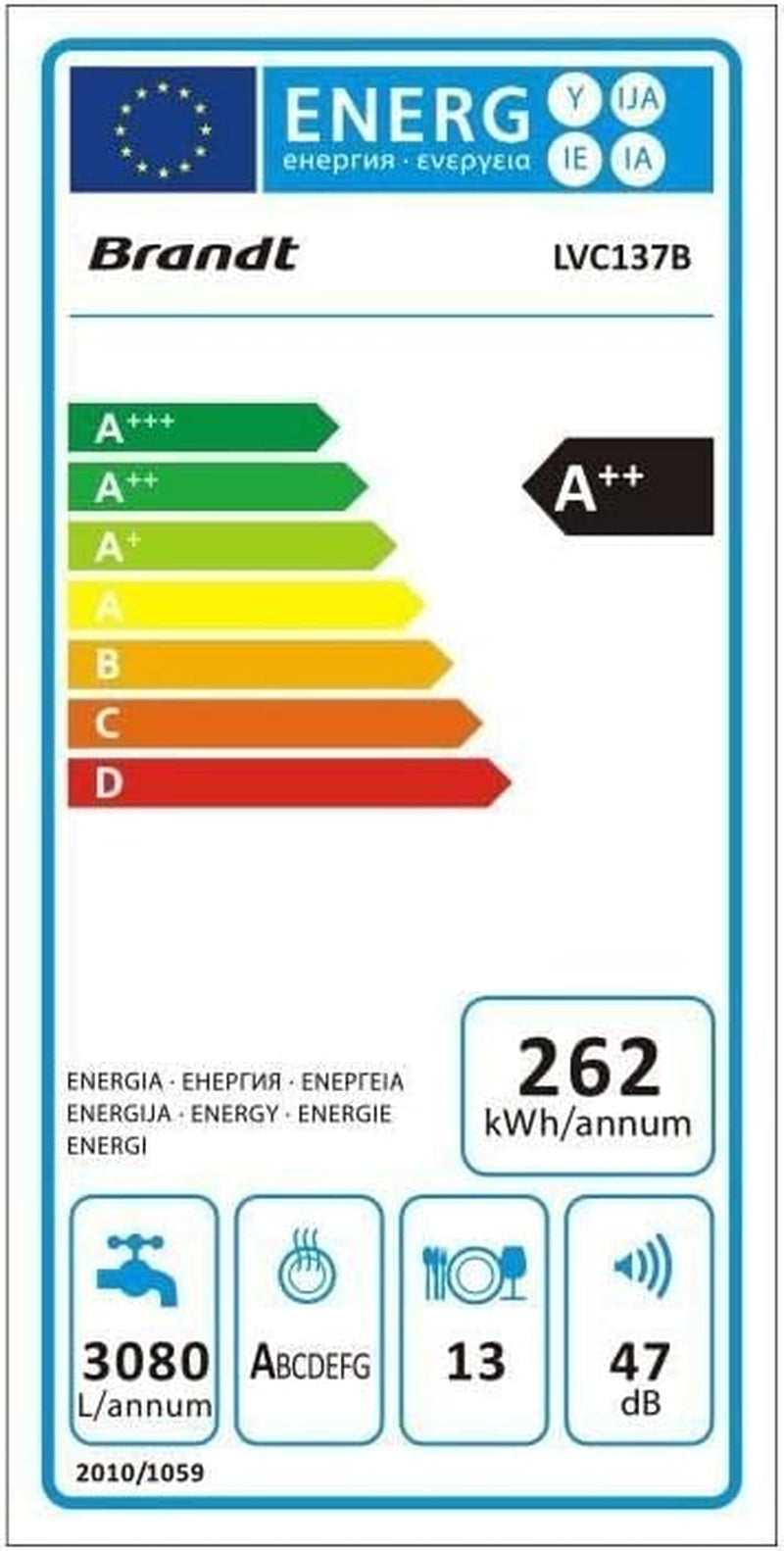 Lave-Vaisselle Pose Libre  LVC137B - Induction - 13 Couverts - L60Cm - 47 Db - Noir