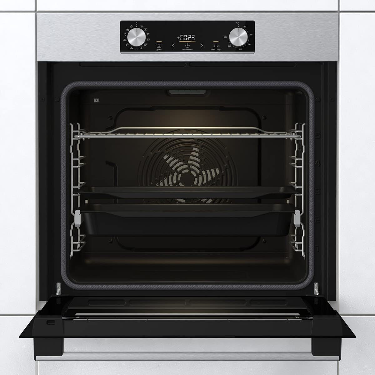Optibake BPS 6737 E14X Four Encastrable / 77 L/Pyrolyse/Gentleclose & Open/Extrasteam/Air Fry/Mode Pizza 300 °C/Perfectgrill/Tiroirs Télescopiques/Inox